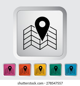 Map with point. Single flat icon on the button. Vector illustration.