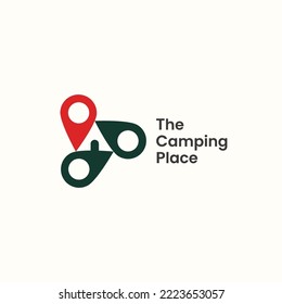 Map point with tent Camp location place logo icon sign symbol design