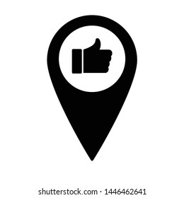 map point with a thumb up icon. black vector icon