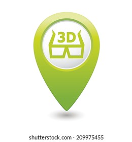 Map pointer with 3D glasses icon. Vector illustration