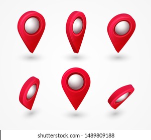 Map pointer 3d pin with glowing glass bubble. Location symbols vector set isolated on white background. Web location point, pointer 3d arrow mark illustration
