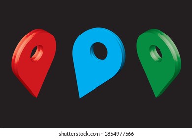 Map pointer 3d pin. Location symbols  vector. Web location point, pointer 3d arrow mark illustration