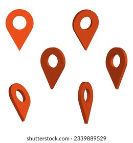 Map pointer 3d pin. Set of vertical rotation. Red location marks. Vector illustration. Eps 10.