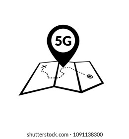 map pointer and 5G icon