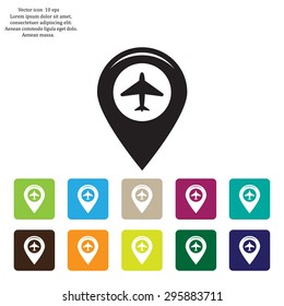 Map pointer with air plane icon.map pointer.vector illustration