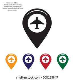 Map pointer with air plane icon.map pointer.vector illustration