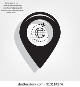 Map pointer with air plane icon.map pointer.vector illustration