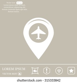 Map pointer with air plane icon. map pointer. vector illustration