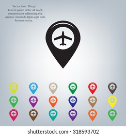 Map pointer with air plane icon.map pointer.vector illustration