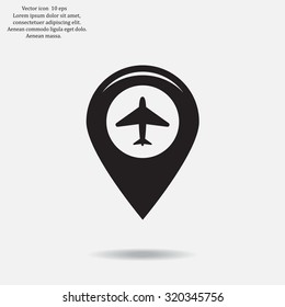 Map pointer with air plane icon.map pointer.vector illustration