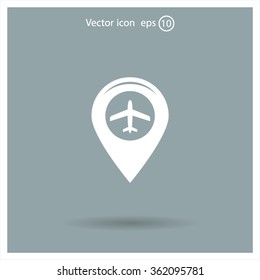 Map pointer with air plane icon.map pointer.vector illustration