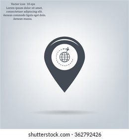 Map pointer with air plane icon, map pointer, vector illustration.