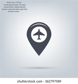 Map pointer with air plane icon.map pointer.vector illustration