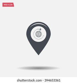 Map pointer with air plane icon. map pointer. vector illustration
