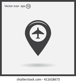 Map pointer with air plane icon.map pointer.vector illustration