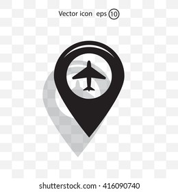 Map pointer with air plane icon.map pointer.vector illustration