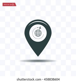 Map pointer with air plane icon.map pointer.vector illustration