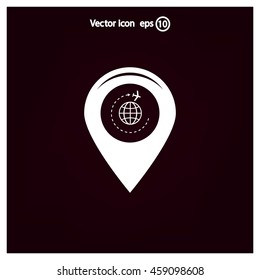 Map pointer with air plane icon.map pointer.vector illustration