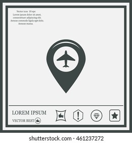 Map pointer with air plane icon. map pointer. vector illustration