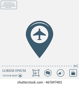 Map pointer with air plane icon.map pointer.vector illustration