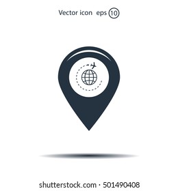 Map pointer with air plane icon.map pointer.vector illustration