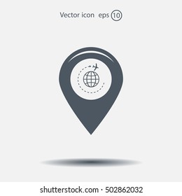 Map pointer with air plane icon.map pointer.vector illustration