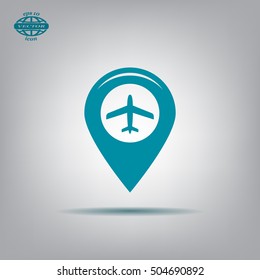 Map pointer with air plane icon.map pointer.vector illustration