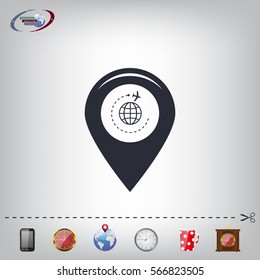 Map pointer with air plane icon.map pointer.vector illustration