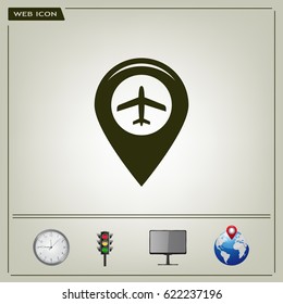 Map pointer with air plane icon.map pointer.vector illustration