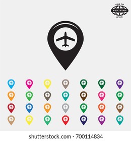 Map pointer with air plane icon.map pointer.vector illustration