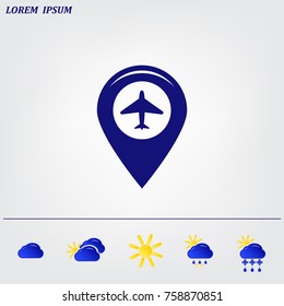 Map pointer with air plane icon.map pointer.vector illustration