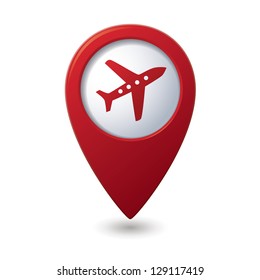 Map pointer with airplane icon. Vector illustration