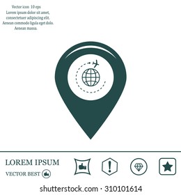 Map pointer with airplane icon. vector illustration