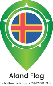 Map pointer with Aland flag. Vector illustration.