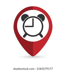 Map pointer with alarm clock icon. Vector illustration.