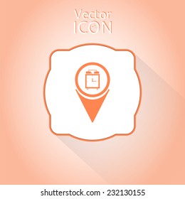 Map Pointer with alarm clock icon. Flat design style. Made in vector