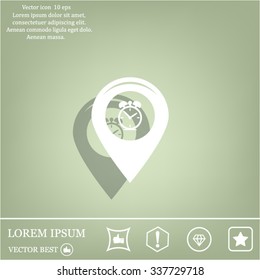 Map pointer alarm clock icon. Vector Eps 10