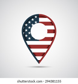 Map pointer with American flag - Vector