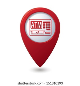 Map pointer with ATM cashpoint icon. Vector illustration