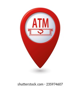 Map pointer with ATM cashpoint icon. Vector illustration