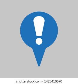 Map pointer with attention sign on grey background.