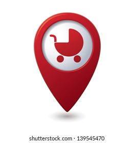 Map pointer with baby carriage icon.