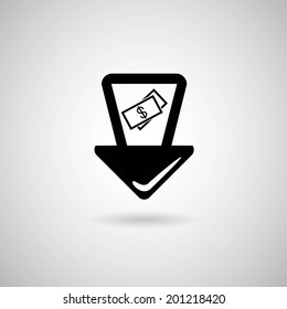Map pointer with bank icon. Vector illustration