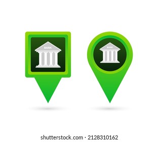 Map pointer with bank. Pin Point atm. Vector stock illustration.
