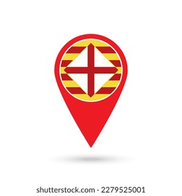 Map pointer with Barcelona flag, provinces of Spain. Vector illustration.