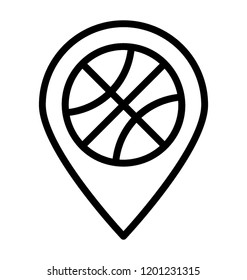 A map pointer with basketball symbol for basketball court location 