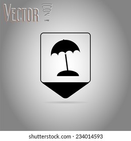 Map pointer with beach icon . Flat design style. Made in vector illustration