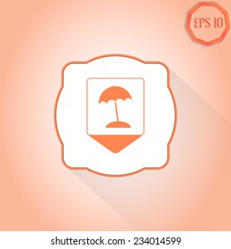 Map pointer with beach icon . Flat design style. Made in vector illustration