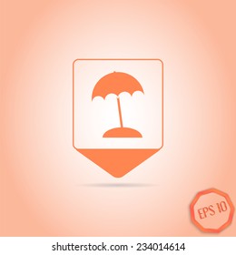 Map pointer with beach icon . Flat design style. Made in vector illustration
