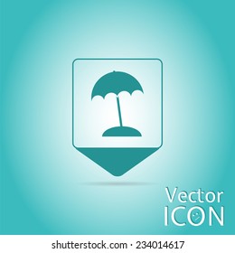 Map pointer with beach icon . Flat design style. Made in vector illustration